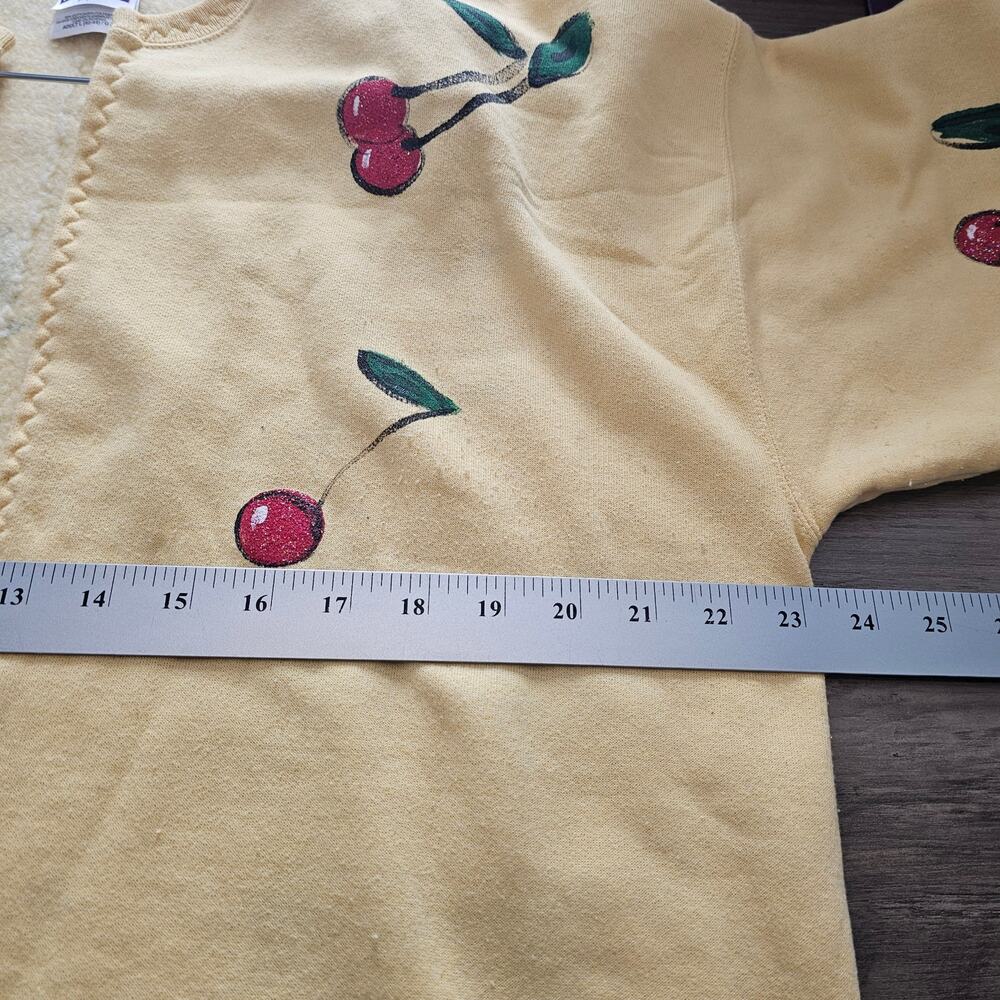 Vintage Cherry Cardigan Womens Large Yellow Red Handmade Granny Sweater Cottage - Picture 8 of 9